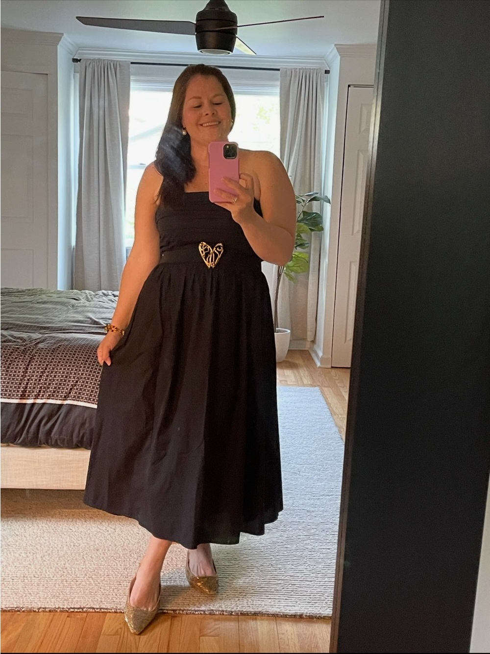 Abercrombie & Fitch Strapless Black Midi Dress | Size LT | Cotton Poplin